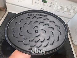 Staub Enameled Cast Iron Oval Gratin with Sea Bass Embossed Lid