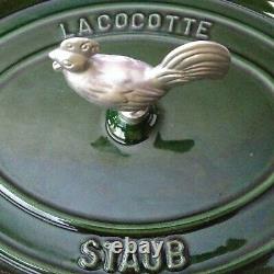 Staub Enameled Cast Iron STAUB Rooster Handle Coq au Vin Cocotte 5.75 Qt Basil