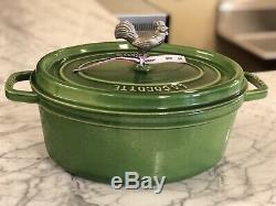 Staub Oval Cocotte 31cm Green Rooster Knob NWOB