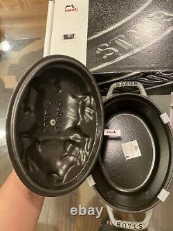 Staub Pig Cast iron Cocotte Oval 1qt Grey Graphite New In box