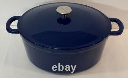 Sur La Table Cast Iron Oval Dutch Oven 8 Quart Blue Pot with Lid & Handles CLEAN