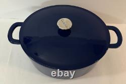 Sur La Table Cast Iron Oval Dutch Oven 8 Quart Blue Pot with Lid & Handles CLEAN