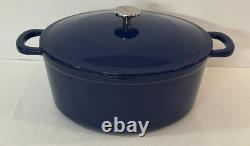 Sur La Table Cast Iron Oval Dutch Oven 8 Quart Blue Pot with Lid & Handles CLEAN