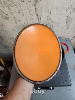 Vintage 14 BIS Le Creuset Cast Iron Dutch Oven Flame Orange/Red France
