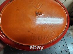 Vintage 14 BIS Le Creuset Cast Iron Dutch Oven Flame Orange/Red France
