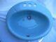 Vintage 1970s Kohler Blue Oval Porcelain Bathroom Sink Cast Iron Made in USA