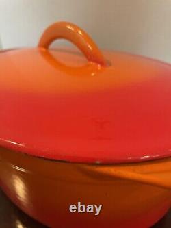 Vintage Andre Cousances 1555 Oval Dutch Oven Flame Orange Enamel with Lid #9 6-7q
