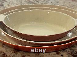 Vintage Av lavec set of 3 oval cast iron vibrant orange pans