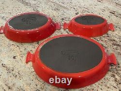 Vintage Av lavec set of 3 oval cast iron vibrant orange pans