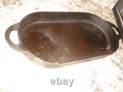 Vintage Cast Iron Deep Fish Fryer #3052 D 2 Oval Pan Bottom NICE