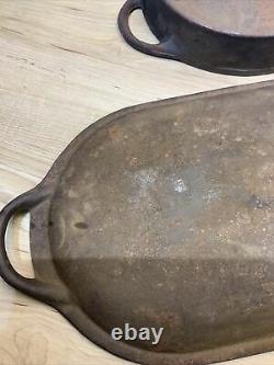 Vintage Cast Iron Oval Fish Fry Skillet BSR 3052 D With Lid