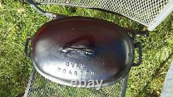 Vintage Cast Iron Oval Roaster Pan with lid restored condition