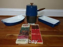 Vintage Copco Michael Lax Blue Enamelware Enamel Cast Iron Fondue Pot Pan MCM