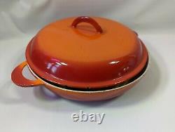 Vintage DESCOWARE Belgium Enamel Cast Iron Red Orange 12 Round Pot with Lid 0ld