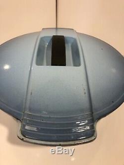 Vintage Deco Le Creuset Futura Blue Oval Cast Iron Enamel Dutch Oven #29