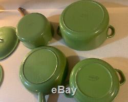 Vintage Descoware Set Oval Dutch Oven Pans Enamel Cast Iron Green Belgium FE