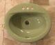 Vintage ELJER Cast Iron 4 Center OVAL Lavatory Sink in FRESH GREEN-NOS