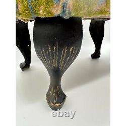 Vintage Footstool Groovy Tapestry Cast Iron Legs Handmade Oval Ottoman Retro