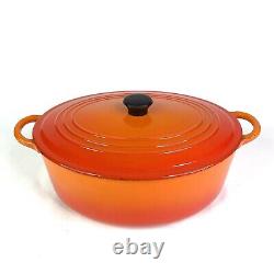 Vintage LE CREUSET Enameled 11.5 Cast Iron Oval Dutch Oven F Orange Flame