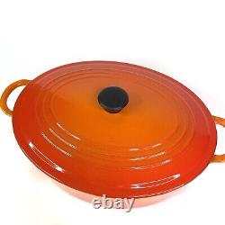 Vintage LE CREUSET Enameled 11.5 Cast Iron Oval Dutch Oven F Orange Flame