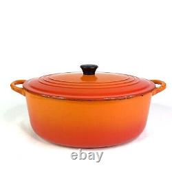 Vintage LE CREUSET Enameled 11.5 Cast Iron Oval Dutch Oven F Orange Flame