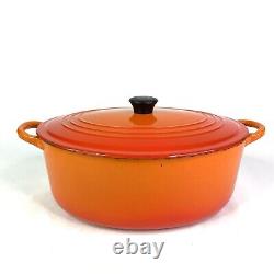 Vintage LE CREUSET Enameled 11.5 Cast Iron Oval Dutch Oven F Orange Flame