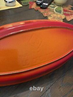 Vintage LE CREUSET Fish Pan #40 Fancy Handles Flame Red Orange OMBRÉ Au Gratin