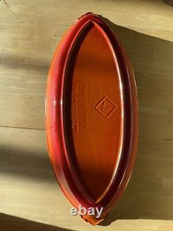 Vintage LE CREUSET Fish Pan #45 Fancy Handles Flame Red Orange OMBRÉ Au Gratin