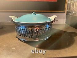 Vintage LE CREUSET Oval Cast Iron Dutch Oven #22 1.5Qt Turquoise Blue withserver