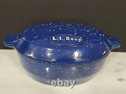 Vintage LL Bean Blue/white Speckled Enameled Cast Iron Oval Roaster