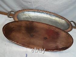 Vintage Large Oval Copper Chaffing Dish Hammered Finish Wrought Iron Base Grison