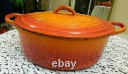 Vintage Le Creuset Cast Iron 4 qt Round Dutch Oven Orange Flame