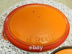 Vintage Le Creuset Cast Iron 4 qt Round Dutch Oven Orange Flame