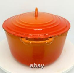 Vintage Le Creuset Cast Iron Dutch Oven Flame Orange/Red, WithLID
