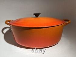 Vintage Le Creuset Cast Iron Dutch Oven Pot E 4.5 Quart Oval Flame Orange Enamel