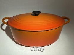Vintage Le Creuset Cast Iron Dutch Oven Pot E 4.5 Quart Oval Flame Orange Enamel