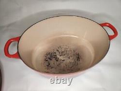 Vintage Le Creuset Cast Iron Enamel Dutch Oven Oval 6 3/4 Qt 31 Red Pot