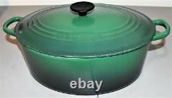 Vintage Le Creuset Cast Iron Enamel Dutch Oven Oval Dark Green 6 3/4 Qt 31 Pot