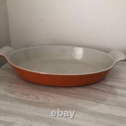 Vintage Le Creuset Enamel Cast Iron Au Gratin Baking Dish Pan 28 Tangerine 13.5