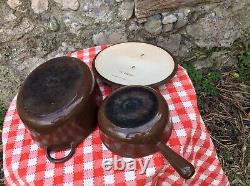 Vintage Le Creuset French Dutch Oven E Brown France Enameled Cast-Iron Pot 20 Cm