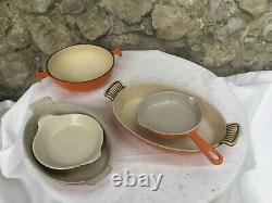 Vintage Le Creuset French Gratin Pans Pot Pan Enameled cast iron orange set