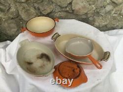Vintage Le Creuset French Gratin Pans Pot Pan Enameled cast iron orange set