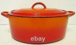 Vintage Le Creuset French Volcanic Flame Enamel Cast Iron 14 Dutch Oven and Lid