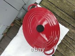 Vintage Le Creuset H 9.5 quart cast iron Oval Dutch Oven Older Red Color