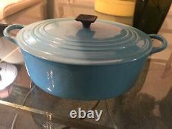 Vintage Le Creuset Large Signature Oval Dutch Oven Roaster withLid Turquoise Blue