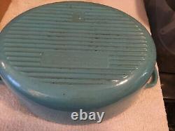 Vintage Le Creuset Large Signature Oval Dutch Oven Roaster withLid Turquoise Blue