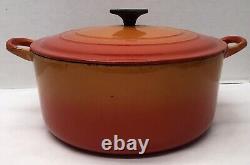 Vintage Le Creuset Orange Flame Enamel Cast Iron Dutch Oven E Ribbed Bottom