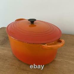 Vintage Le Creuset Orange Flame G 7.25 Qt Cast Iron Oval Dutch Oven Casserole