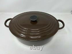 Vintage Le Creuset Oval Cast Iron Brown Pot Marked''E'' with Matching Lid