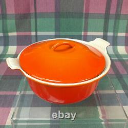 Vintage Le Creuset Oval Cast Iron Dutch Oven #22 1.5 qt Orange Pot & Lid France
